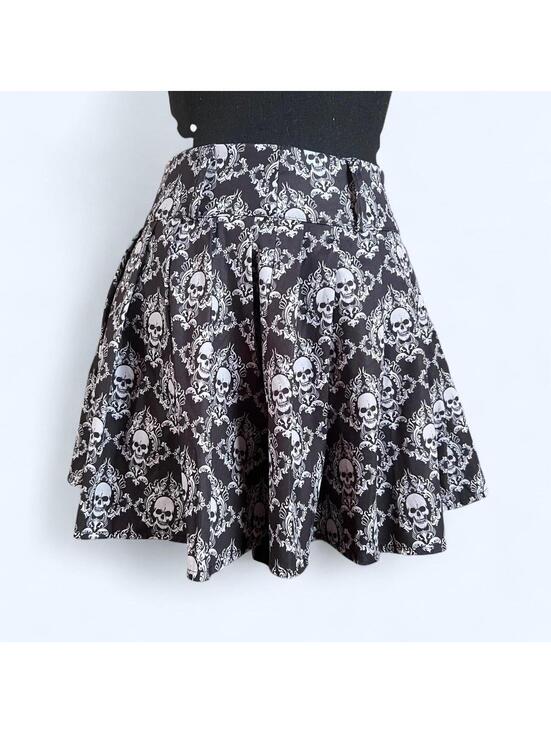 Dresses & Skirts - Black White Skull Print Goth Grunge Mini Skirt Size Small
